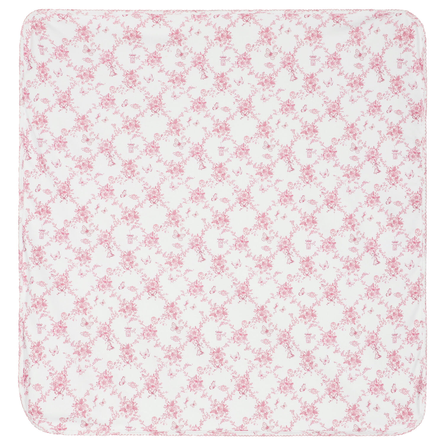 Baby Girls White & Pink Floral & Butterflies Blanket, 1, hi-res